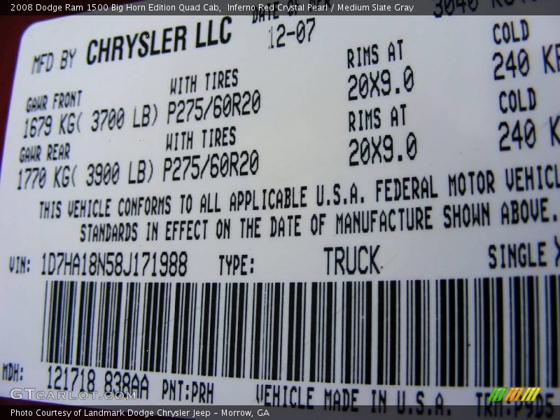 Inferno Red Crystal Pearl / Medium Slate Gray 2008 Dodge Ram 1500 Big Horn Edition Quad Cab