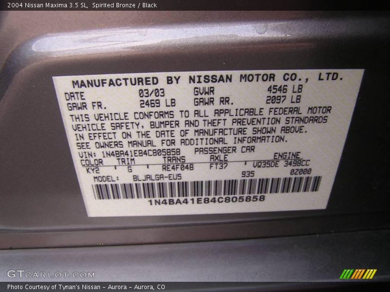 Spirited Bronze / Black 2004 Nissan Maxima 3.5 SL