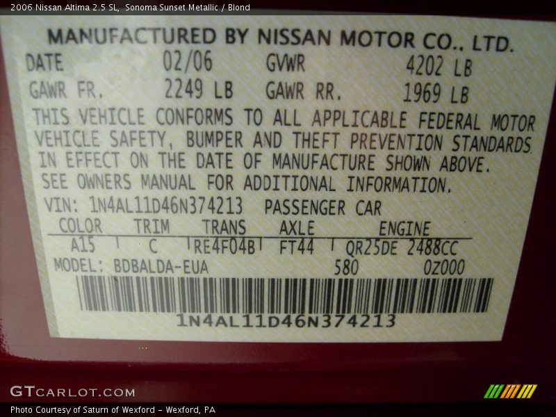 Sonoma Sunset Metallic / Blond 2006 Nissan Altima 2.5 SL