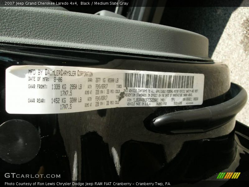 Black / Medium Slate Gray 2007 Jeep Grand Cherokee Laredo 4x4