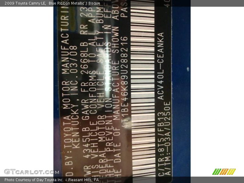 Blue Ribbon Metallic / Bisque 2009 Toyota Camry LE