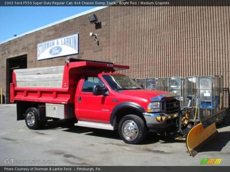 Bright Red / Medium Graphite 2003 Ford F550 Super Duty Regular Cab 4x4 Chassis Dump Truck