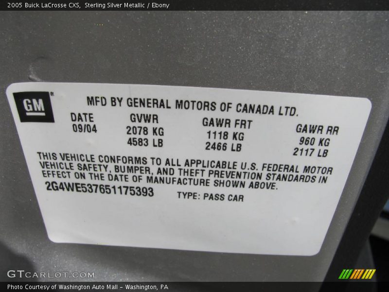 Sterling Silver Metallic / Ebony 2005 Buick LaCrosse CXS