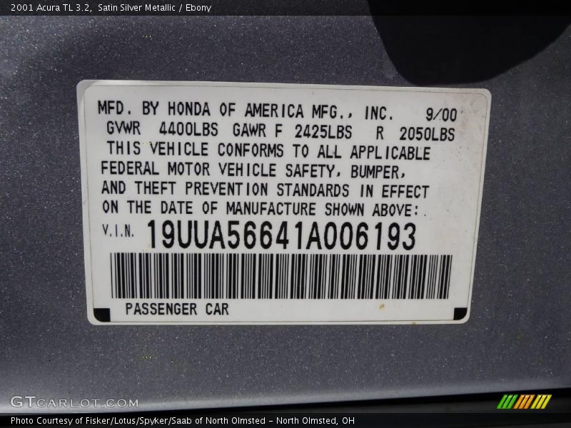 Satin Silver Metallic / Ebony 2001 Acura TL 3.2