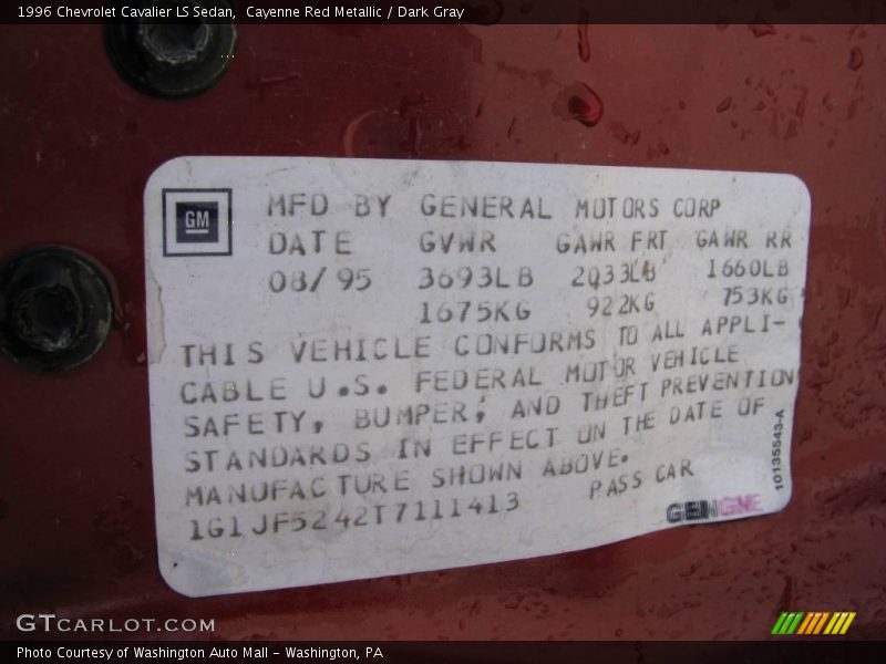 Info Tag of 1996 Cavalier LS Sedan