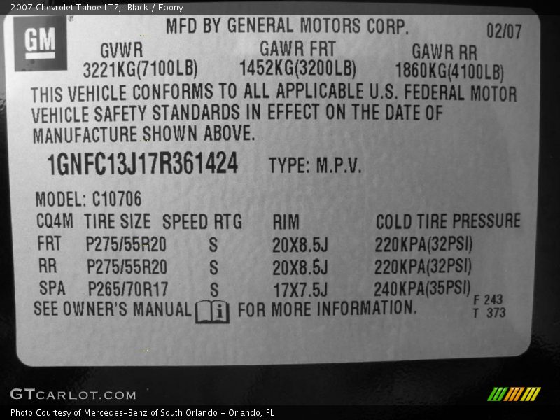 Black / Ebony 2007 Chevrolet Tahoe LTZ