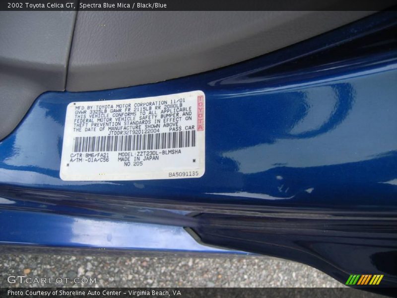 Spectra Blue Mica / Black/Blue 2002 Toyota Celica GT