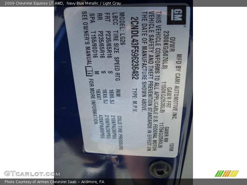 Navy Blue Metallic / Light Gray 2009 Chevrolet Equinox LT AWD