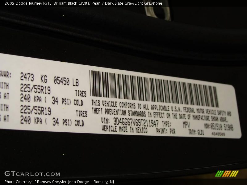 Brilliant Black Crystal Pearl / Dark Slate Gray/Light Graystone 2009 Dodge Journey R/T