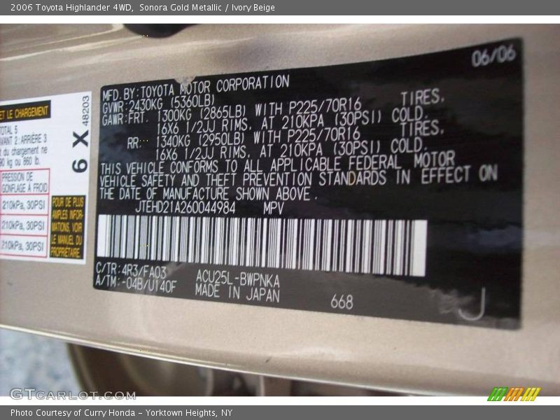 Sonora Gold Metallic / Ivory Beige 2006 Toyota Highlander 4WD
