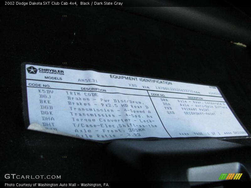 Black / Dark Slate Gray 2002 Dodge Dakota SXT Club Cab 4x4