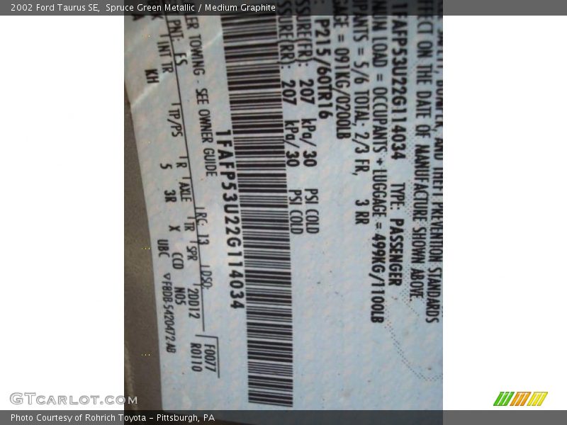 Spruce Green Metallic / Medium Graphite 2002 Ford Taurus SE