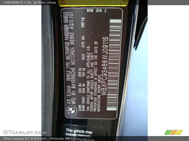Jet Black / Beige 2008 BMW X3 3.0si