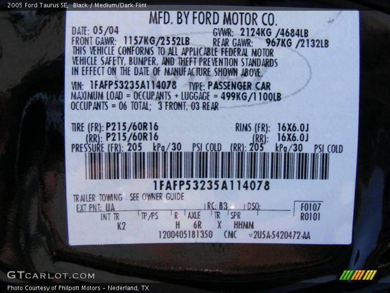 Black / Medium/Dark Flint 2005 Ford Taurus SE