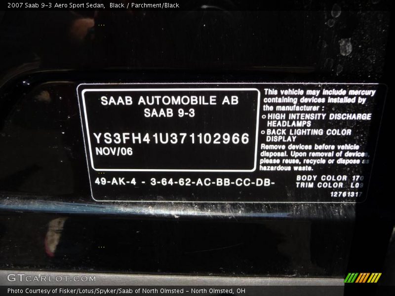 Black / Parchment/Black 2007 Saab 9-3 Aero Sport Sedan