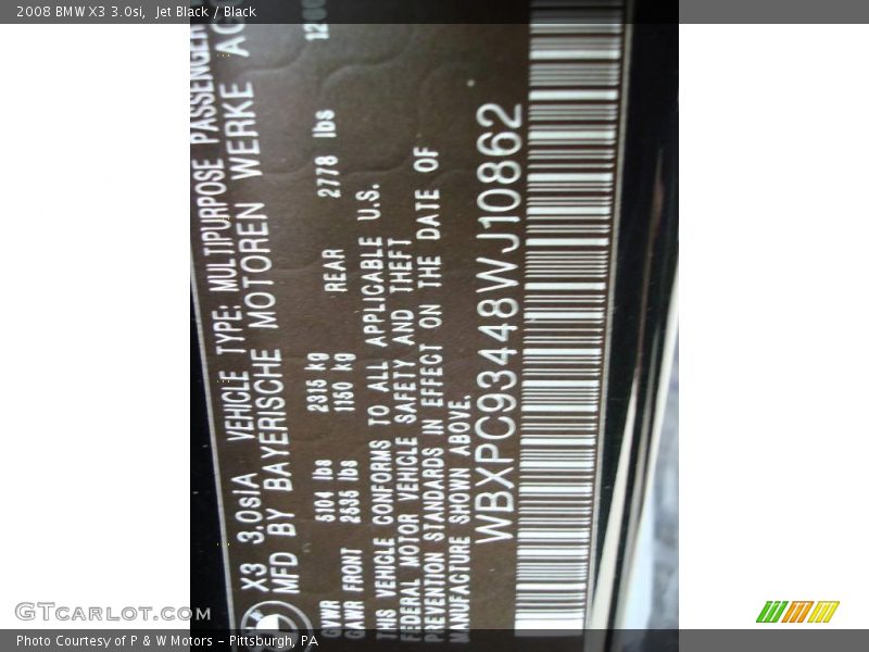 Jet Black / Black 2008 BMW X3 3.0si