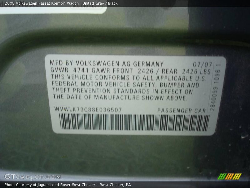 United Gray / Black 2008 Volkswagen Passat Komfort Wagon