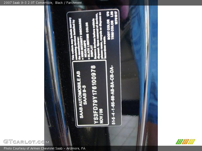 Black / Parchment 2007 Saab 9-3 2.0T Convertible