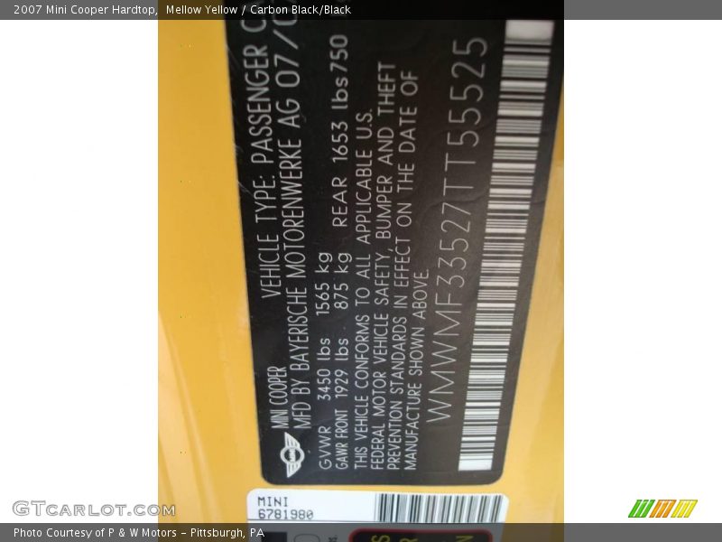 Mellow Yellow / Carbon Black/Black 2007 Mini Cooper Hardtop