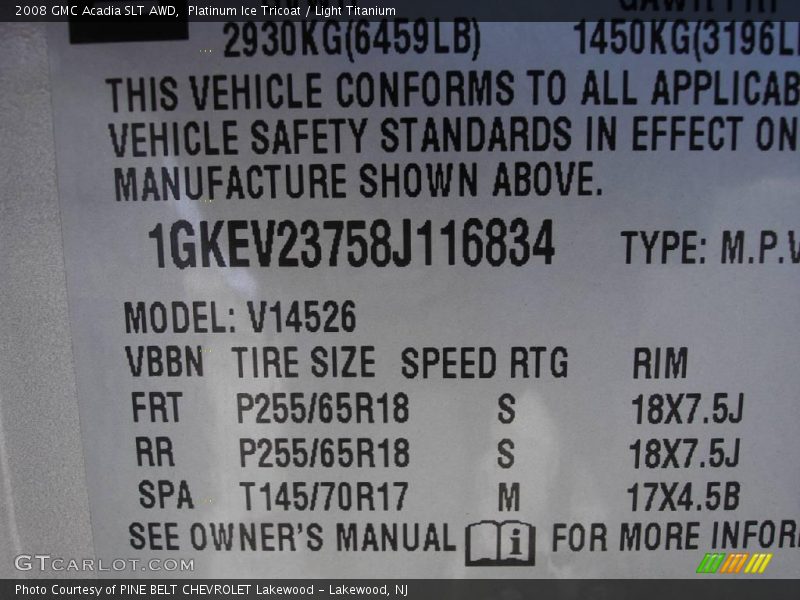 Platinum Ice Tricoat / Light Titanium 2008 GMC Acadia SLT AWD