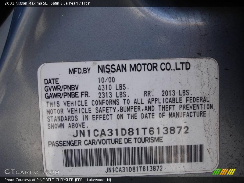 Satin Blue Pearl / Frost 2001 Nissan Maxima SE