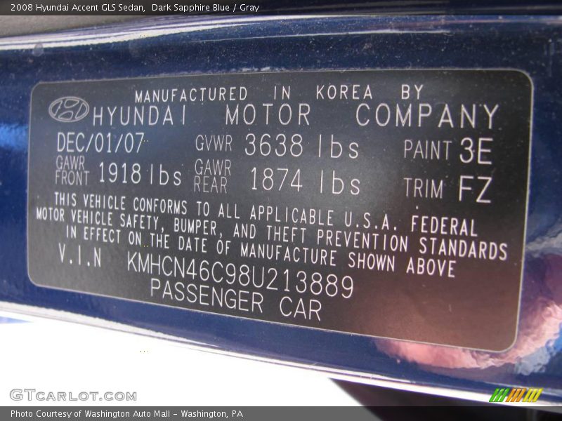 Dark Sapphire Blue / Gray 2008 Hyundai Accent GLS Sedan