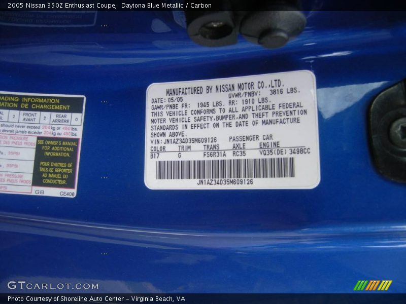 Daytona Blue Metallic / Carbon 2005 Nissan 350Z Enthusiast Coupe