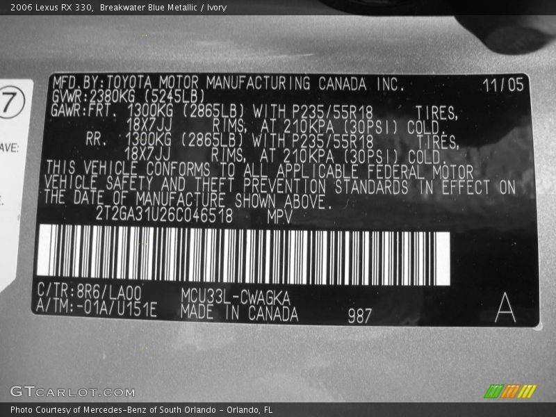 Breakwater Blue Metallic / Ivory 2006 Lexus RX 330