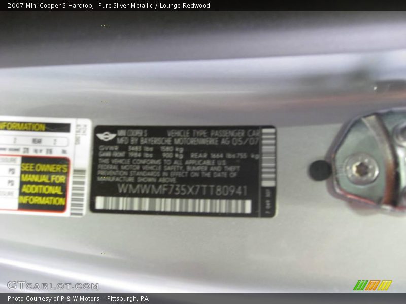 Pure Silver Metallic / Lounge Redwood 2007 Mini Cooper S Hardtop