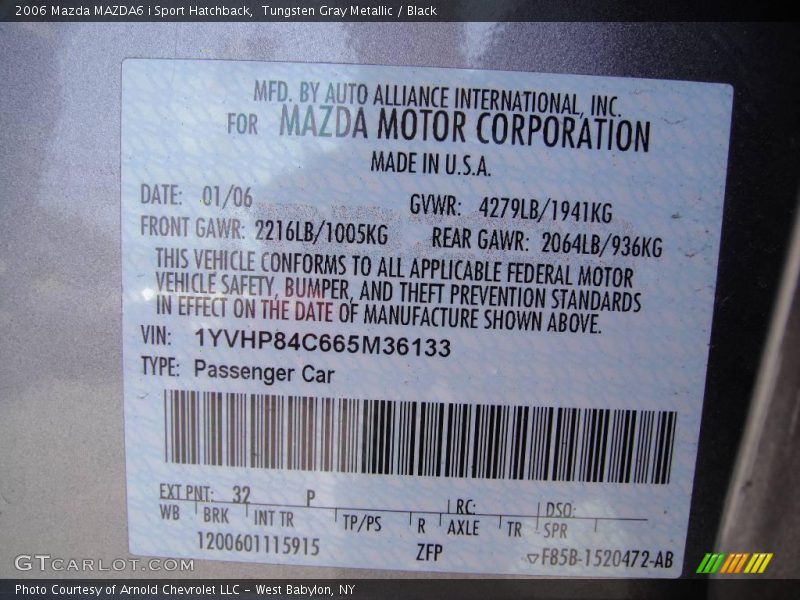 Tungsten Gray Metallic / Black 2006 Mazda MAZDA6 i Sport Hatchback