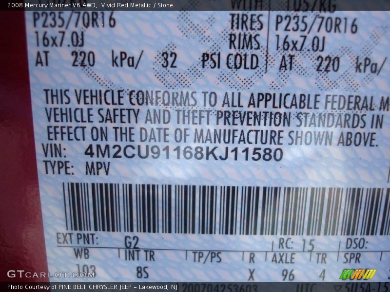 Vivid Red Metallic / Stone 2008 Mercury Mariner V6 4WD