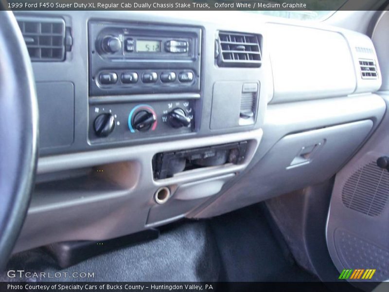 Oxford White / Medium Graphite 1999 Ford F450 Super Duty XL Regular Cab Dually Chassis Stake Truck