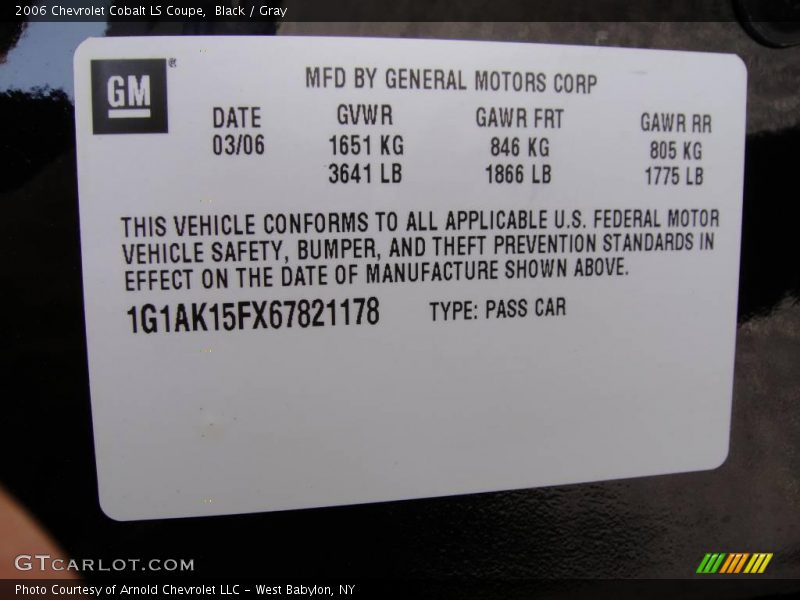 Black / Gray 2006 Chevrolet Cobalt LS Coupe