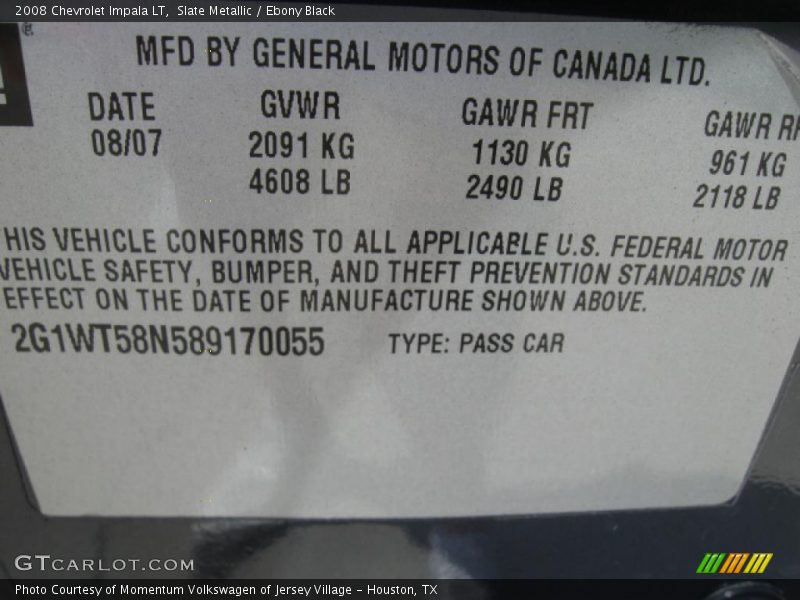Slate Metallic / Ebony Black 2008 Chevrolet Impala LT
