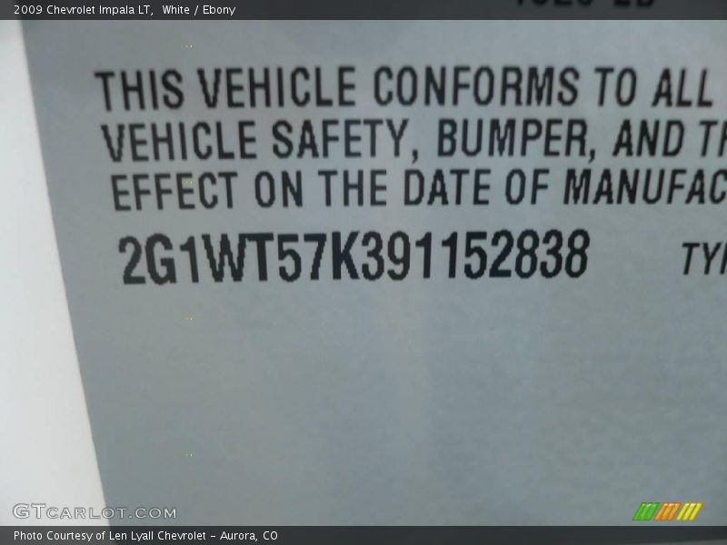 White / Ebony 2009 Chevrolet Impala LT