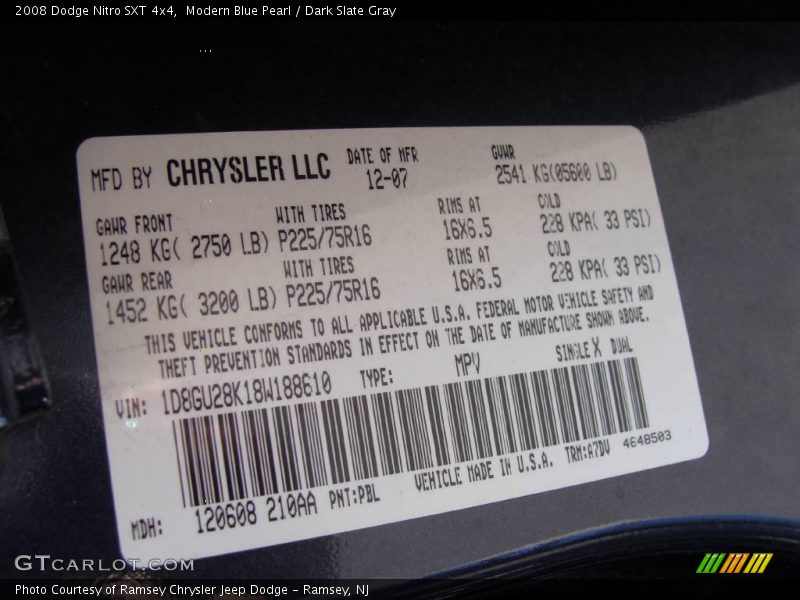 Modern Blue Pearl / Dark Slate Gray 2008 Dodge Nitro SXT 4x4