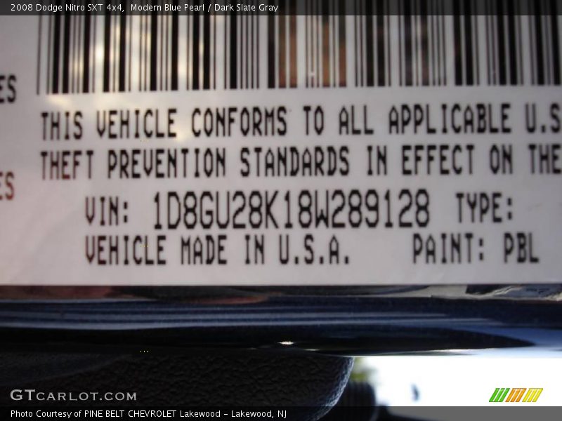 Modern Blue Pearl / Dark Slate Gray 2008 Dodge Nitro SXT 4x4