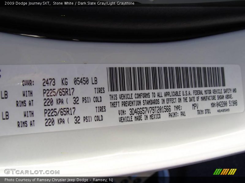 Stone White / Dark Slate Gray/Light Graystone 2009 Dodge Journey SXT