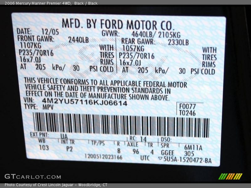 Black / Black 2006 Mercury Mariner Premier 4WD