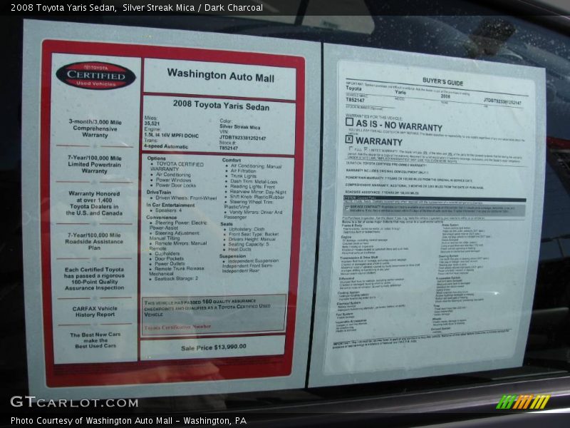 Silver Streak Mica / Dark Charcoal 2008 Toyota Yaris Sedan