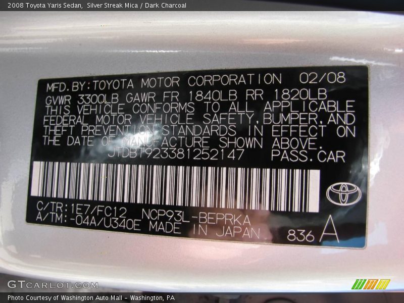 Silver Streak Mica / Dark Charcoal 2008 Toyota Yaris Sedan