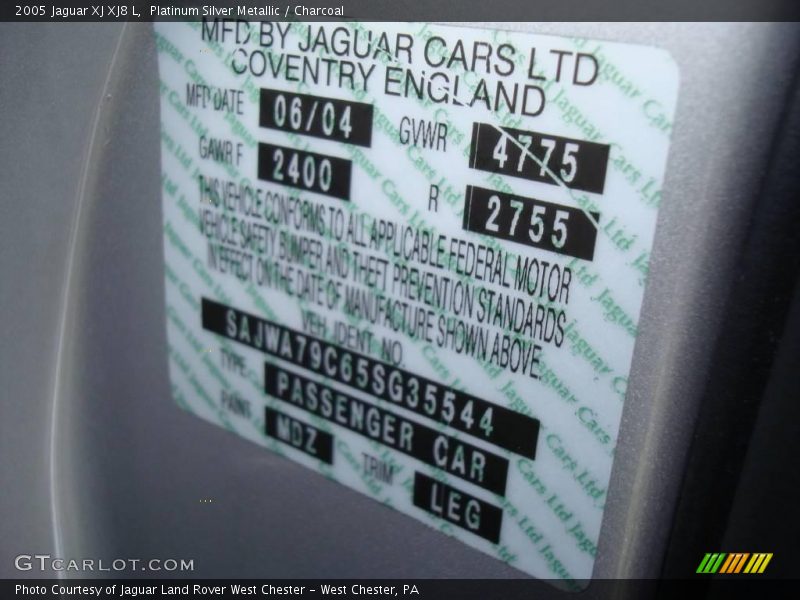 Platinum Silver Metallic / Charcoal 2005 Jaguar XJ XJ8 L