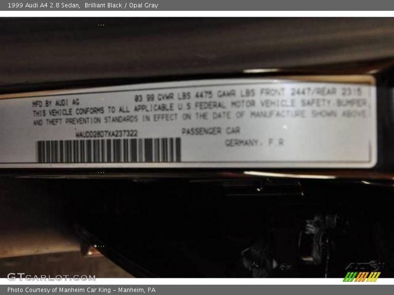 Brilliant Black / Opal Gray 1999 Audi A4 2.8 Sedan