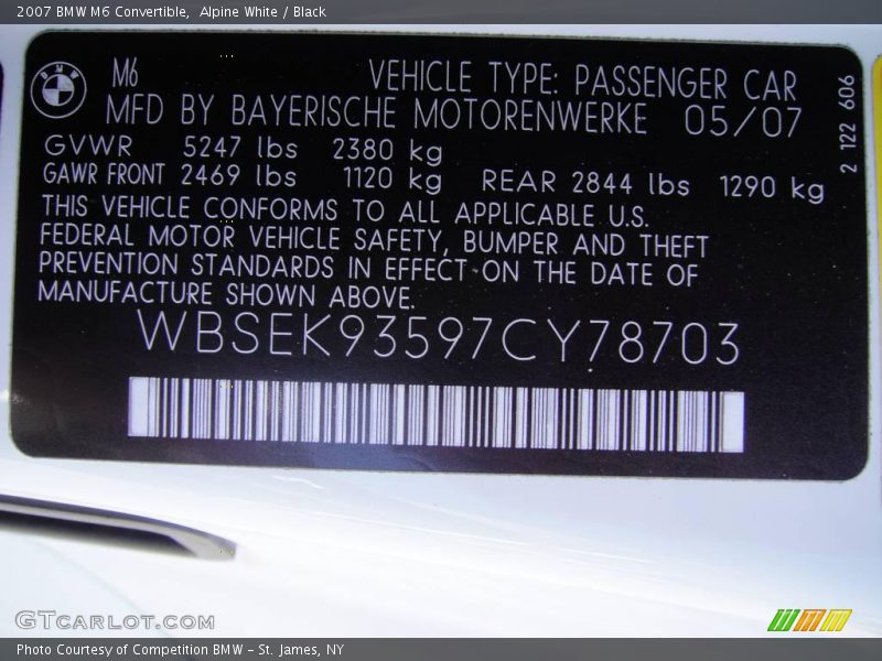 Alpine White / Black 2007 BMW M6 Convertible