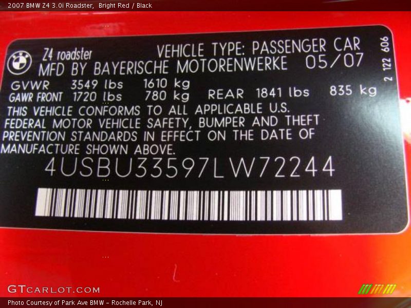 Bright Red / Black 2007 BMW Z4 3.0i Roadster