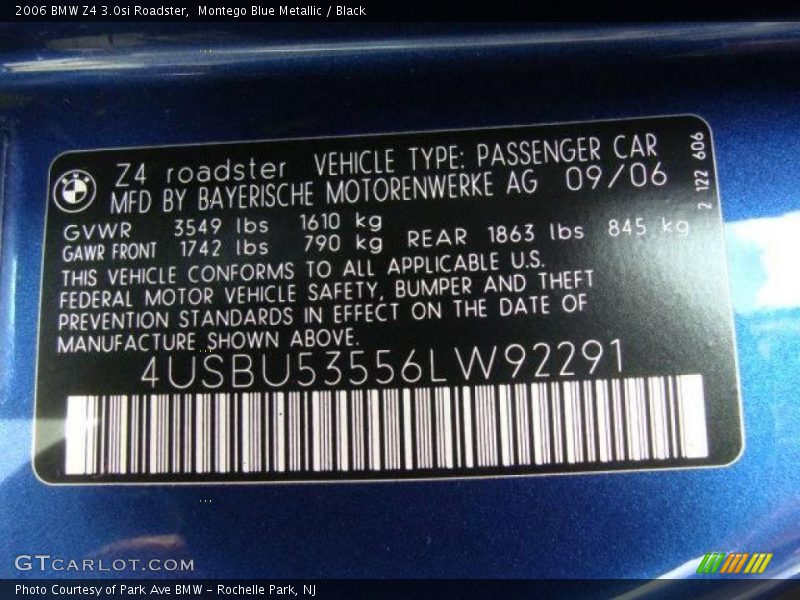 Montego Blue Metallic / Black 2006 BMW Z4 3.0si Roadster