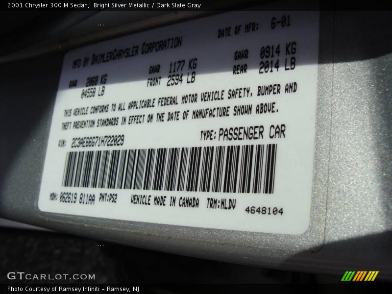 Bright Silver Metallic / Dark Slate Gray 2001 Chrysler 300 M Sedan