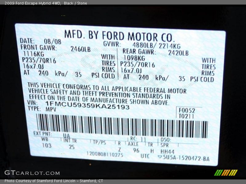 Black / Stone 2009 Ford Escape Hybrid 4WD