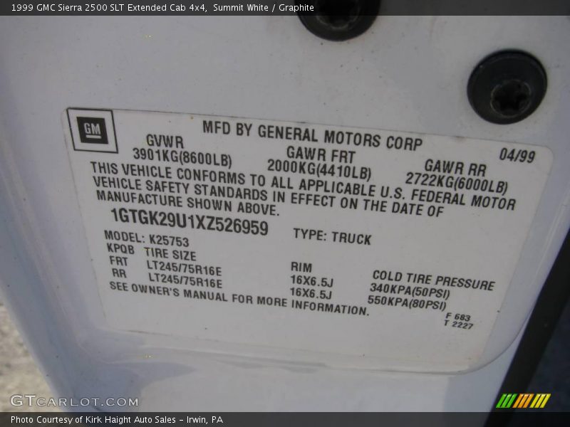 Summit White / Graphite 1999 GMC Sierra 2500 SLT Extended Cab 4x4