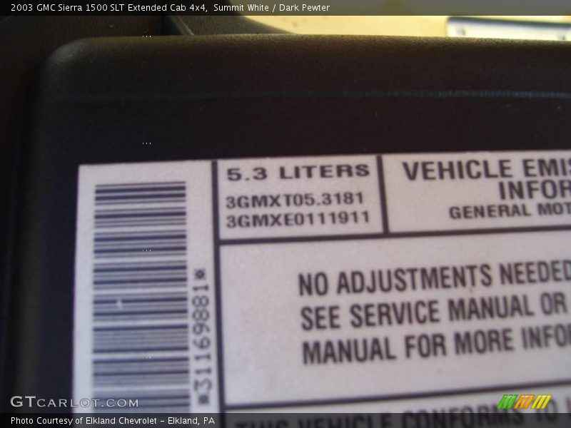 Summit White / Dark Pewter 2003 GMC Sierra 1500 SLT Extended Cab 4x4